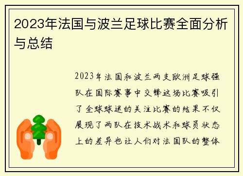 2023年法国与波兰足球比赛全面分析与总结 2023年法国与波兰足球比赛全面分析与总结